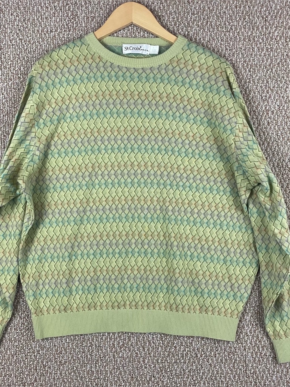 Vtg St Croix Sweater Mens Large 3D Textured Bamboo Cotton Blend Coogi E152